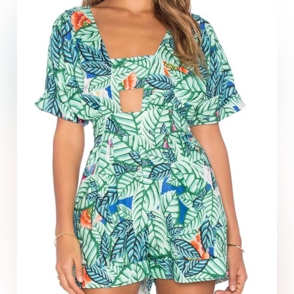 Mara Hoffman Pants - Mara Hoffman Bandeau Romper in Leaf Linen Size 0